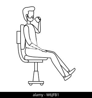 Businessman drinking coffee assis dans fauteuil de bureau Illustration de Vecteur