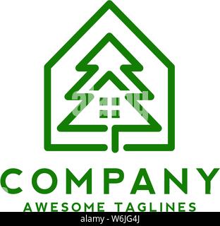 Chambre simple en pin et de création logo, accueil et de pins logo pour bien ou du logement Illustration de Vecteur
