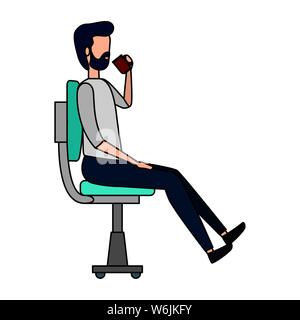 Businessman drinking coffee assis dans fauteuil de bureau Illustration de Vecteur