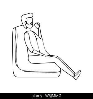 Businessman assis dans le canapé à boire du café Illustration de Vecteur