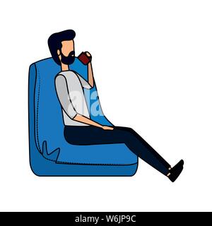 Businessman assis dans le canapé à boire du café Illustration de Vecteur