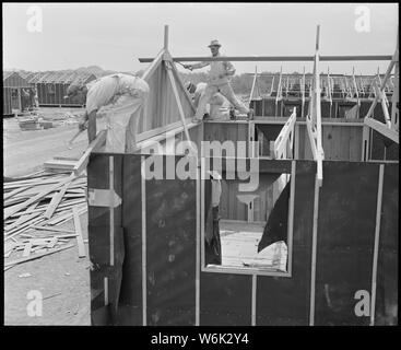 Poston, Arizona. Barracks en construction à cette guerre Autorité Réinstallation centre où les personnes évacuées . . . ; Portée et contenu : la légende complète pour cette photographie se lit comme suit : Poston, Arizona. Barracks en construction à cette guerre Autorité Réinstallation centre où les personnes évacuées d'origine japonaise sont prévues la durée. Banque D'Images