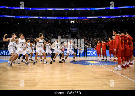 Les joueurs de Nouvelle-zélande effectuer kiwi haka dance pour égayer dans leur groupe un troisième match contre la Chine lors de la Coupe du Monde de Basketball FIBA 2019 Banque D'Images