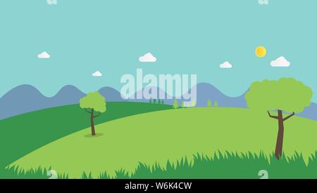Nature Paysage summer background vector design plat.nature scène avec des collines , montagnes et le fond de ciel.Campagne avec terrain. Illustration de Vecteur