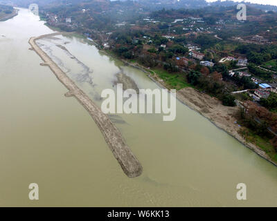 Vue aérienne de la Phase 2 de l'excavation de la propriété de bateaux coulés leader paysan Zhang Xianzhong (Chang Hsien-chung) de la fin de la dynastie Ming (1 Banque D'Images