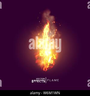 Une flamme d'incendie réalistes avec de la fumée et d'étincelles. Vector illustration. Illustration de Vecteur