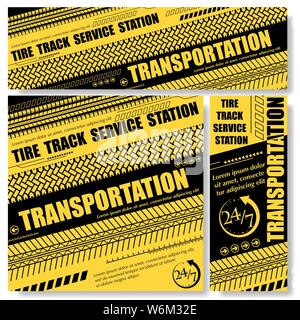 Ensemble de trois roues voiture jaune et noir bannières service Illustration de Vecteur