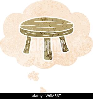 Cartoon petit tabouret avec bulle pensée en grunge retro style texturé en détresse Illustration de Vecteur