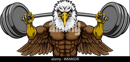 Mascotte aigle Barbell levage de poids Body Builder Illustration de Vecteur