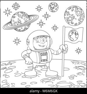 L'astronaute de l'espace scène Cartoon sur lune Illustration de Vecteur