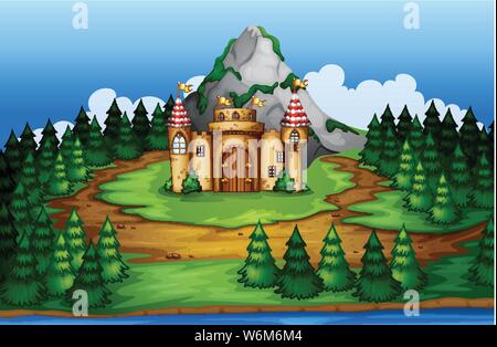 Château en bois illustration scène Illustration de Vecteur
