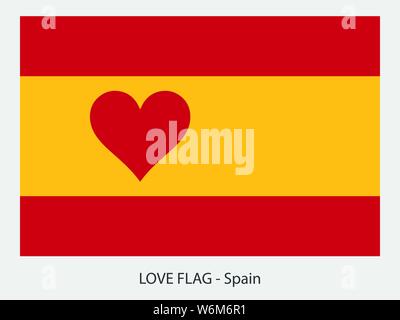 J'aime l'Espagne drapeau vecteur avec coeur symbolisant l'amour signe pour ce pays Illustration de Vecteur