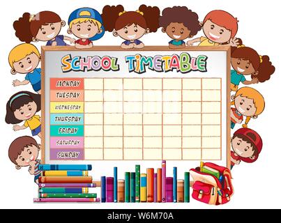 Calendrier de planification de l'école avec des personnages illustration Illustration de Vecteur