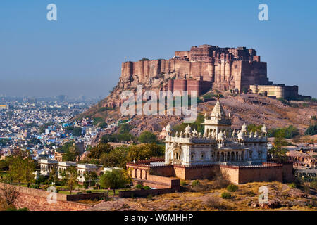 L'Inde, Rajasthan, Jodhpur, la ville bleue, Fort Mehrangarh Banque D'Images