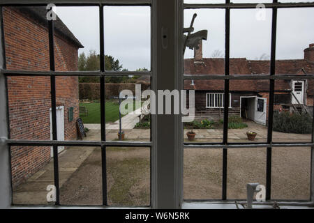 Jane Austen's ancien brique rouge accueil sur la succession, Chawton Hampshire, England, UK, elle s'y installe en 1809 pour les huit dernières années de sa vie. Banque D'Images