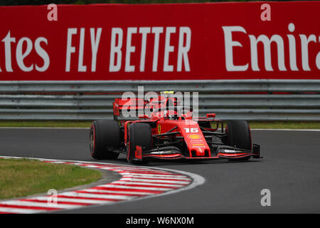 Budapest, Hongrie. 07 août, 2019. Charles Leclerc de la Scuderia Ferrari sur la voie au cours de la pratique pour la F1 Gran Prix de Hongrie Crédit : Marco Canoniero/Alamy Live News Banque D'Images