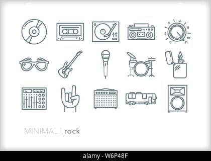 Ensemble de 15 icônes de ligne pour les musiciens de rock et de concerts Illustration de Vecteur