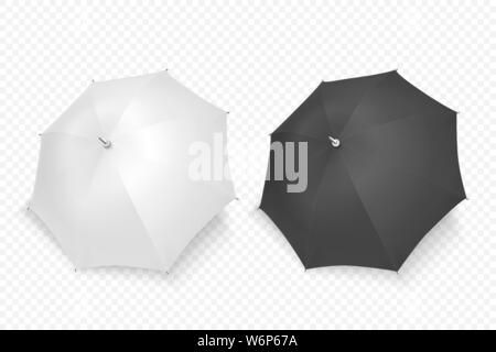 Le Rendu réaliste 3D vectoriel noir et blanc parapluie blanc Icon Set libre isolé sur fond transparent. Modèle de conception ouverte des parasols Illustration de Vecteur