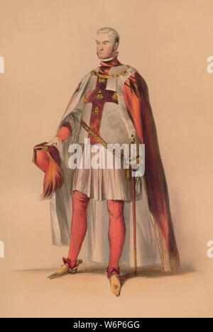 Guest en costume pour la reine Victoria's Bal Costum&# xe9 ;, le 12 mai 1842, (1843). L'homme dans un manteau avec le symbole de la croix de Malte sur son tabard. Les membres de la famille royale étaient censés porter robe de la période Plantagenêt (c1154-1485), bien que d'autres invités pourraient porter des costumes de leur choix. Les costumes ont été conçus sous la supervision de James Robinson Planch&# xe9 ; et ont été spécifiquement destiné à donner du travail à la baisse de l'industrie de la soie de Spitalfields. La balle de 1842, tenue au Palais de Buckingham à Londres, a été la première des trois balles costume tenue par la reine Victoria et Albert, pri Banque D'Images