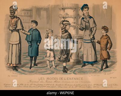 'Les Modes De L'Enfance', c1870s . Gravure lithographique de la mode pour enfants en 1870 Paris, signée par D'Hermont. Banque D'Images