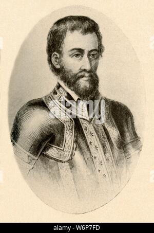 'Portrait de Hernando De Soto, montrant l'espagnol armure de 16ème siècle', c1520-1540, (1937). Hernando de Soto (c1500-1542) explorateur espagnol et conquistador. À partir de "Histoire de l'American Costume - Un livre 1607-1800", par Elisabeth McClellan. [Tudor Publishing Company, New York, 1937] Banque D'Images