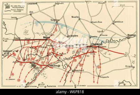 'Sketch de la chef de l'exploitation près de Mons et Charleroi', c1914, C1920). Les Britanniques, les Français et des positions allemandes dans le nord de la France et la Belgique au début de la Première Guerre mondiale, "fondée sur le rapport de Sir John French'. "De la Grande Guerre - une histoire : Volume 1". [Le Gresham Publishing Company Ltd., Londres, 1920] Banque D'Images