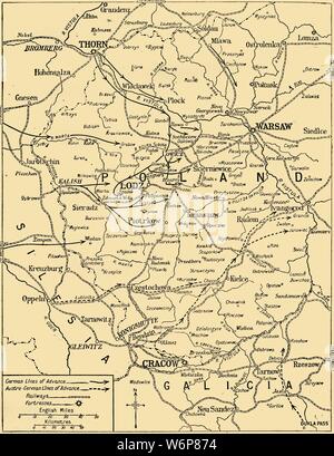 'La campagne de Pologne', 1914, c1920). '...Carte illustrant la lutte pour Varsovie, octobre-décembre (1914), montrant des lignes allemands et austro-hongrois de l'avance pendant la Première Guerre mondiale. "De la Grande Guerre - une histoire" Volume II, édité par Frank UN Mumby. [Le Gresham Publishing Company Ltd, London, c1920] Banque D'Images