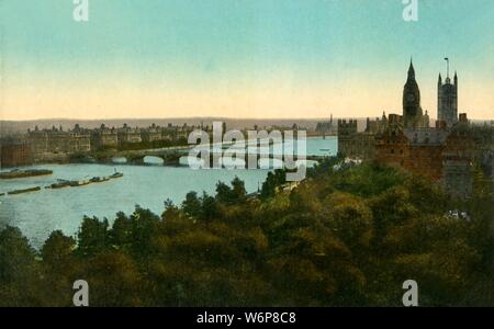 Le pont de Westminster, Londres, c1910. Vue sur le pont de Westminster sur la Tamise, avec le Palais de Westminster et la tour de l'horloge Big Ben Carter sur la droite. Carte postale. [Série] la Saint-Valentin Banque D'Images