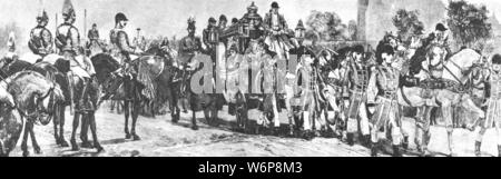 'La reine Victoria's dernière ouverture du Parlement ; la procession dans le centre commercial, le 21 janvier 1886', (1901). La reine Victoria (1819-1901) qui voyagent en autobus jusqu'à l'état les chambres du Parlement à Londres. "De l'Illustrated London News Record de la glorieuse époque de la reine Victoria 1837-1901 : la vie et l'accession du roi Édouard VII et la vie de la Reine Alexandra". [Londres, 1901] Banque D'Images