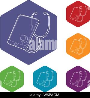 Gadget dans processus de diagnostic, l'icône de style contour Illustration de Vecteur