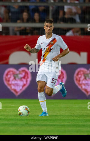 Gianluca Mancini (Roma) lors de la pré-saison match amical entre Pérouse 1-3 Roma à Renato Curi Stadium le 31 juillet 2019 à Pérouse, en Italie. Credit : Maurizio Borsari/AFLO/Alamy Live News Banque D'Images