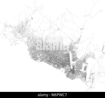 Carte Satellite de Goma, c'est la capitale de la province du Nord-Kivu dans l'est de la République démocratique du Congo. Carte des rues et bâtiments Illustration de Vecteur