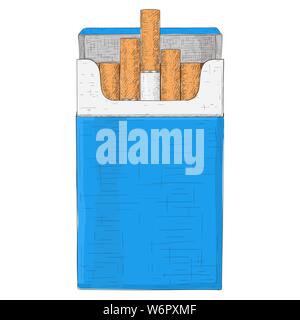Blue paquet de cigarettes. Croquis dessinés à la main, Illustration de Vecteur