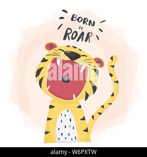 Télévision vector cute tiger bouche ouverte ronfle, né à rugir Illustration de Vecteur