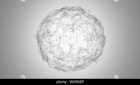 Résumé rendu 3D numérique sphère réseau connecté. L'intelligence artificielle. Réseau global concept. Forme sphérique géométrique abstraite Banque D'Images