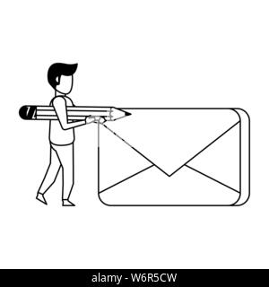 Carte numérique e-mail cartoon en noir et blanc Illustration de Vecteur