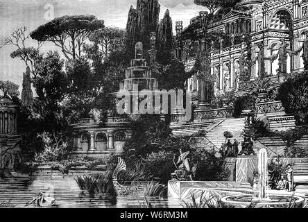 La quintessence de jardins dans une villa romaine ou Domus, , maisons de campagne construites pour la classe supérieure dans la République Romaine et l'Empire romain. Sous l'Empire, une concentration de villas impériales a grandi près de la baie de Naples, en particulier sur l'île de Capri, à Monte Circeo sur la côte et à Antium (Anzio). Riches romains s'échapper la chaleur de l'été dans les collines autour de Rome, en particulier autour de Frascati. Cicéron et Pline le Jeune avait plusieurs chacun. Banque D'Images