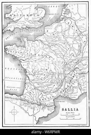 Un 19e siècle carte illustrant la province romaine de Gaule, accueil des Gaules, et Britannia. Aujourd'hui peu couvre la France, la Belgique et le Sud de l'Angleterre |. Banque D'Images