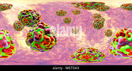 Les rhinovirus, vue panoramique de 360 degrés, l'illustration de l'ordinateur. Le rhinovirus infecte les voies respiratoires supérieures et est la cause du rhume. Elle se propage par la toux et les éternuements. Banque D'Images