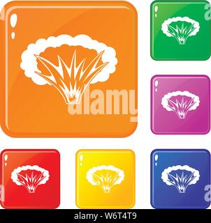 Explosion atomique fine et serrée, icons set vector color Illustration de Vecteur