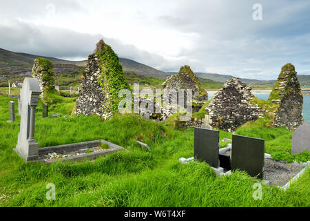 L'île de l'abbaye, l'idyllique lopin de terre dans le parc historique de Derrynane, célèbre pour les ruines de l'abbaye de Derrynane et alentours, situé dans le comté de Kerry, Irelan Banque D'Images