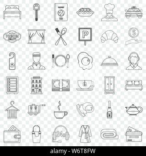 Hôtel service icons set style du contour, Illustration de Vecteur