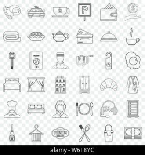 Hôtel icons set lampe style du contour, Illustration de Vecteur
