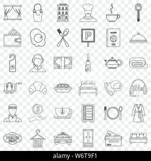 Hôtel de luxe, style contour icons set Illustration de Vecteur