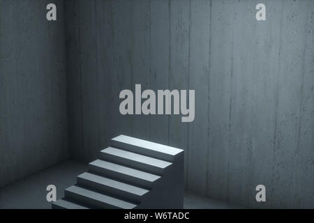 L'escalier dans le sous-sol sombre, rendu 3d. Dessin numérique de l'ordinateur. Banque D'Images