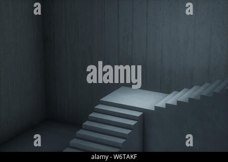 L'escalier dans le sous-sol sombre, rendu 3d. Dessin numérique de l'ordinateur. Banque D'Images