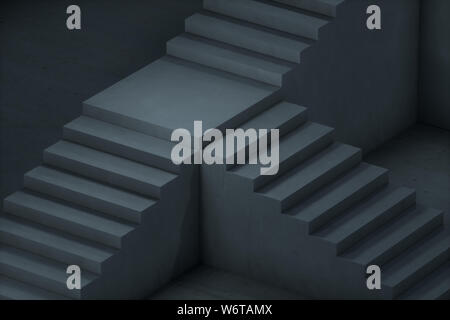 L'escalier dans le sous-sol sombre, rendu 3d. Dessin numérique de l'ordinateur. Banque D'Images