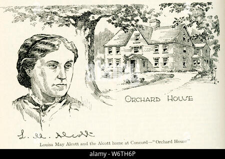 Cette illustration remonte au début des années 1920. Le sous-titre suivant : Alcoitt Louisa May Alcott, et l'accueil chez Concord - "Orchard House." Alcott est un écrivain, nouvelliste et poète, mieux connu sous le nom de l'auteur des romans peu de femmes, peu d'hommes, Jo's Boys. Banque D'Images