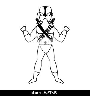 Bande dessinée de super héros retro cartoon en noir et blanc Illustration de Vecteur