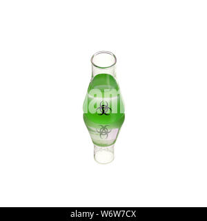 Biohazard fiole de poison vert sur fond vert. Poison, symbole de danger. Expérience chimique. Illustration médicale. L'icône de biohazard. Recher scientifique Banque D'Images